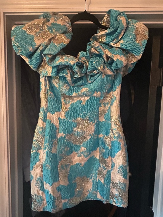 Dresses & Skirts - Turquoise and Gold Ruffle-Trim Mini Dress